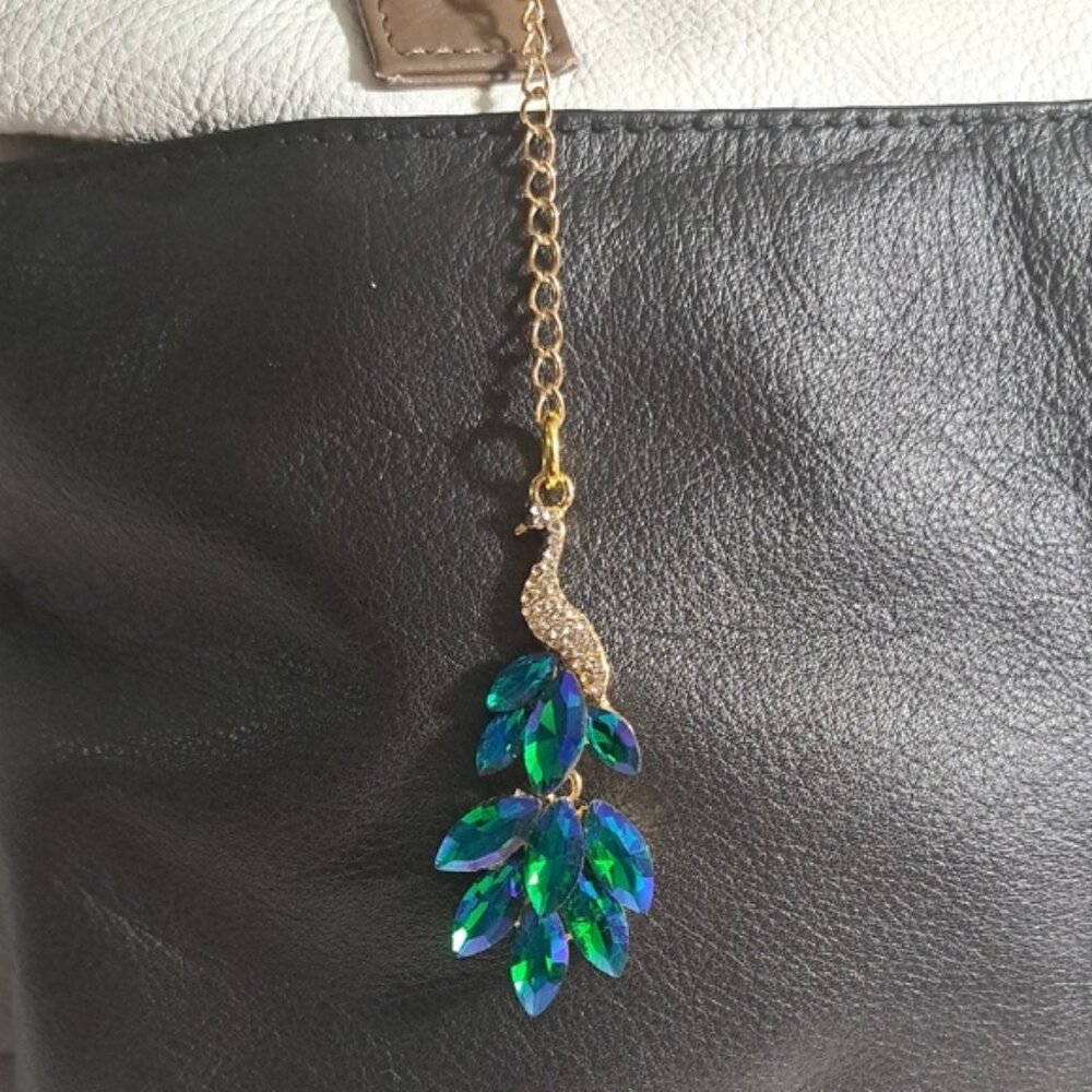 Hand Crafted Peacock Bag Purse Jewelry with Blue and Green Crystals